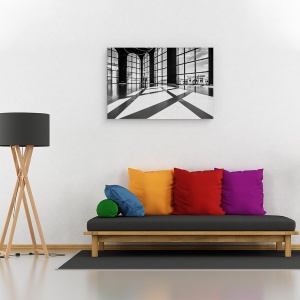Tablou canvas - Lumini si Umbre, Arhitectura, Camera, Sala de Dans, Alb-Negru, Contrast, Fereastra, 80 x 120 cm - Img 2