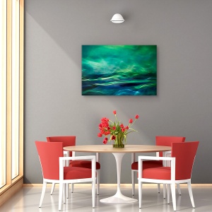 Tablou canvas - Luminile Nordului, Abstract, Verde, Norvegia, Fantezie, 80 x 120 cm - Img 4