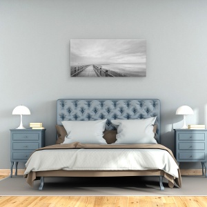 Tablou canvas - Lungul Pod De Liemn, Pod, Danemarca, Alb-Negru, Apa, Fiord, 50 x 100 cm - Img 3