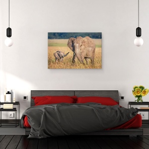 Tablou canvas - Mama Elefant Cu Puiul, Africa, Safari, Masai Mara, 80 x 120 cm - Img 3