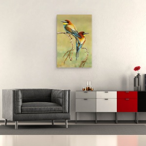 Tablou canvas - Mancatorii De Albine Indragostiti, Pasari, Crenguta, Ramura, 40 x 60 cm - Img 2