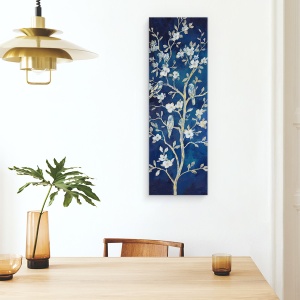 Tablou canvas - Natura, Copac, Flori, Pasari, Indigo, Pictura, 30 x 90 cm - Img 4