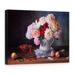 Tablou Canvas - Natura Moarta Cu Trandafiri si Fructe De Padure, 60 x 80 cm