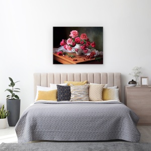 Tablou Canvas - Natura Moarta Cu Trandafiri si Fructe De Padure, 60 x 80 cm - Img 3