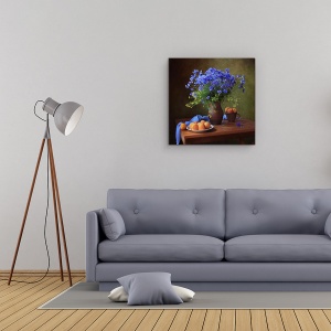 Tablou Canvas - Natura Moarta Cu Un Buchet De Flori De Porumb Si Caise, 60 x 60 cm - Img 2