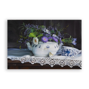 Tablou Canvas - Natura Moarta, Floral, Cana, Ceasca, 80 x 120 cm