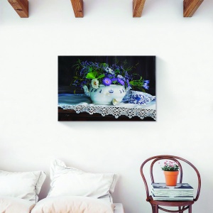 Tablou decorativ canvas cu natură statică florală și ceașcă de ceai