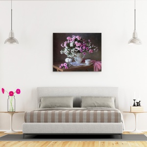 Tablou Canvas - Natura Moarta, Vara, Flori, Vaza, Floare, Tabel, Natura Statica, 40 x 50 cm - Img 3