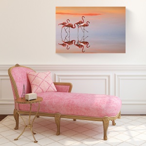Tablou canvas flamingo în nuanțe de roz la apus, 60x90 cm