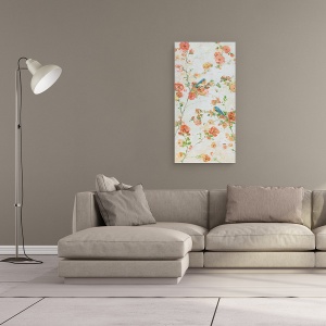 Tablou canvas - Natura, Ramura Copacilor, Flori RosII, Pasari Albastre, Pictura, 50 x 100 cm - Img 2
