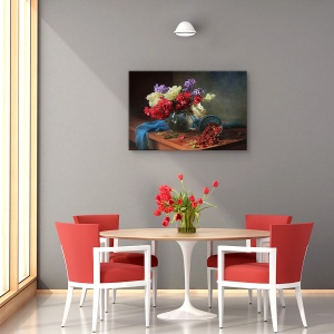 Tablou canvas - Natura statica, Natura moarta, Coacaze, Fructe De Padure, Flori, 80 x 120 cm - Img 4