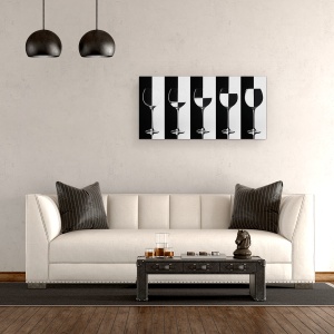 Tablou canvas - Negru & Alb, Sticla, Apa, Panorama, Pahar De Vin, 50 x 100 cm - Img 2