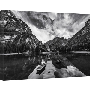 Tablou canvas - Nuante de Gri, Barca, Munte, Dig, 40 x 60 cm