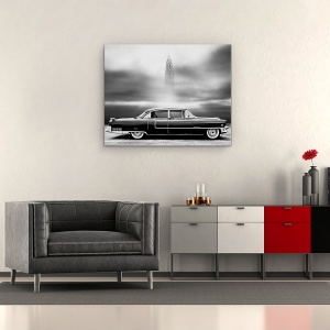 Tablou canvas - O Fisura In Lume, Editare Creativa, Alb-Negru, Clasic, Masina, Vechi, 60 x 75 cm - Img 2