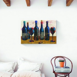 Tablou canvas decorativ cu sticle de vin și pahare
