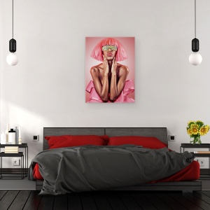 Tablou canvas - Ochi de Bomboane, Model, Uda, Femeie, Roz, Par, Moda, 60 x 80 cm - Img 3
