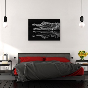 Tablou canvas - Oglinda, Animal, Taratoare, Alb-Negru, Oglinda, Crocodil, Aligator, 60 x 90 cm - Img 3