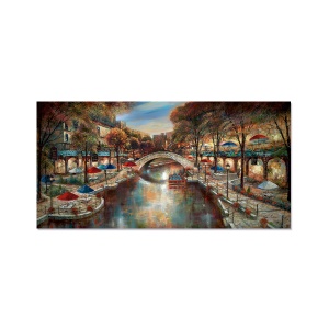 Tablou Canvas - Oras, Romantic, Pod, Lac, Terase, Toamna, Liniste, 50 x 100 cm