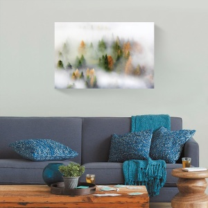 Tablou canvas decorativ pădure de brazi toamna în ceață