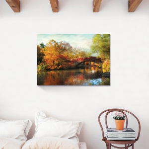 Tablou Canvas - Padure, Copaci, Frunze, Lac, Pod, Toamna, Natura, Peisaj, 75 x 100 cm - Img 2