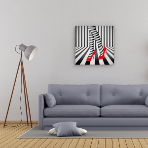 Tablou Canvas - Pantofi Rosii, Zebra, Rosu, Tocuri Inalte, Moda, Dungi, 90 x 90 cm - Img 2