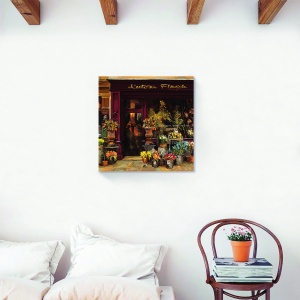 Tablou decorativ canvas Paris vintage cu flori, 60x60 cm