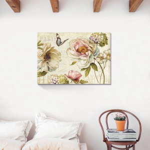 tablou decorativ canvas vintage cu flori de trandafir și hortensie