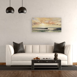 Tablou canvas - Peisaj, Natura, Mare, Valuri, Apus De Soare, Pictura, 50 x 100 cm - Img 2