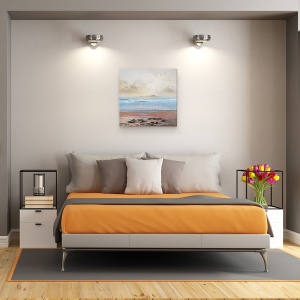 Tablou canvas - Peisaj, Natura, Nisip, Scoici, Valuri, Munti, Pictura, 60 x 60 cm - Img 3