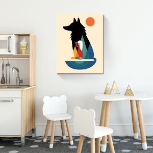 Tablou Canvas pentru copii - Fata, Vulpe, Munte, Saore, Animale, 40 x 50 cm - Img 2