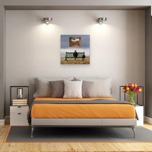 Tablou canvas - Piesa de Arta, Fata, Cadru, Pictura, Opera de Arta, Banca, 60 x 60 cm - Img 3