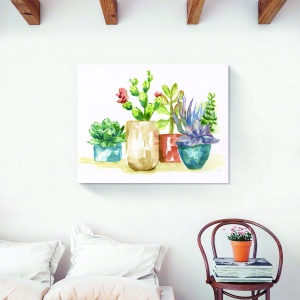 tablou decorativ cu cactuși pe canvas în vaze colorate