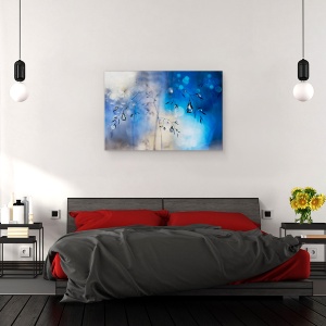 Tablou canvas - Ploaie Albastra, Albastru, Iarba, Roua, Cadere, Picaturi de Apa, 80 x 120 cm - Img 3