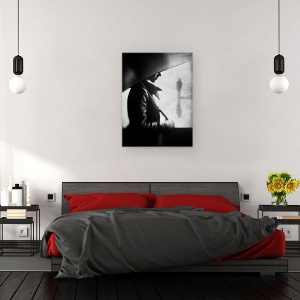 Tablou canvas - Ploaie, Persoana, Acoperire, Impermeabil, Umbrela, Alb-Negru, Imagine, 75 x 100 cm - Img 3