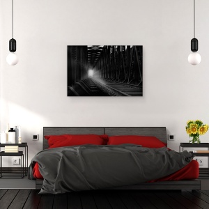 Tablou canvas - Podul Gol, Sine, Cale Ferata, Alb-Negru, 80 x 120 cm - Img 3