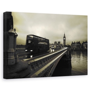 Tablou canvas - Podul Westminster, Noapte, Ploaie, Londra, Autobuz, 60 x 90 cm