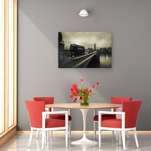 Tablou canvas - Podul Westminster, Noapte, Ploaie, Londra, Autobuz, 60 x 90 cm - Img 4