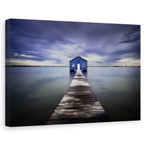 Tablou canvas - Ponton albastru, Peisaj, Rau, Albastru, Barca, 60 x 90 cm