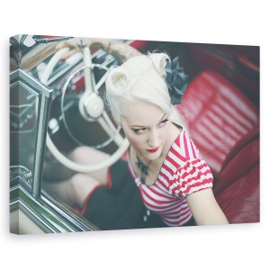 Tablou canvas - Promit, Ai Castigat Nu Ma Sterge, Femeie, Fata, Mercedes, Vintage, Retro, 60 x 90 cm