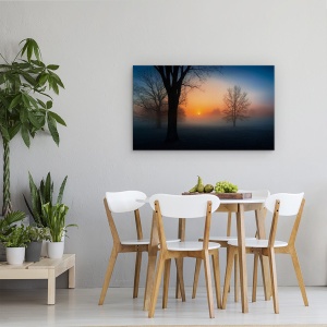 Tablou canvas - Rasarit Cetos De Soare, Dimineata, Rasarit De Soare, Ceata, Copaci, Soare, 50 x 80 cm - Img 4