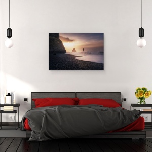Tablou canvas - Rasarit de Soare in Reynisfjara, Islanda, Plaja, Pietricele, Coasta, 60 x 90 cm - Img 3