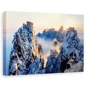 Tablou canvas - Rasarit De Soare La Mt Huang Shan, Natura, Peisaj, Zapada, Gheata, Rece, 60 x 90 cm