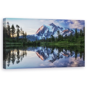 Tablou Canvas - Rasarit De Soare Pe Muntele Shuksan, Peisaj Marin, Apa, Reflectie, Oglinda, 50 x 100 cm