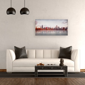 Tablou canvas - Rasarit La Chicago, Cer, Reflectie, Oglinda, Apa, 50 x 100 cm - Img 2