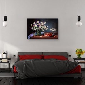 Tablou canvas - Relaxare de vara, Natura moarta, Cirese, Fructe, Buchet, 60 x 90 cm - Img 3