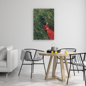 Tablou canvas - Rochie, Rosu, Rochie, Femeie, Portret, Camp, 40 x 60 cm - Img 4