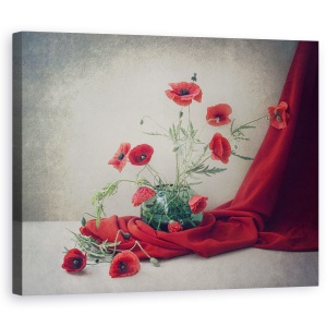 Tablou canvas - Rosu, Tesatura, Perdea, Maci, 60 x 75 cm