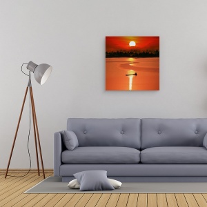 Tablou canvas - Rowling Singur, Soare, Apus De Soare, Barca, Canoe, Plaja, 60 x 60 cm - Img 2