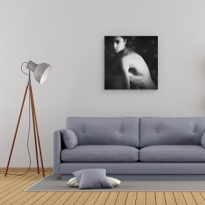 Tablou canvas - Secrete, Alb-Negru, Studio, Model, Portret, Persoana, 90 x 90 cm - Img 2