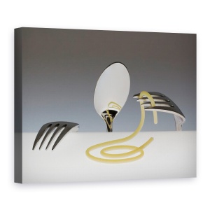 Tablou canvas - Si Acum? Mananci? , Spaghete, Par, Furculita, Lingura, Arta, 50 x 70 cm